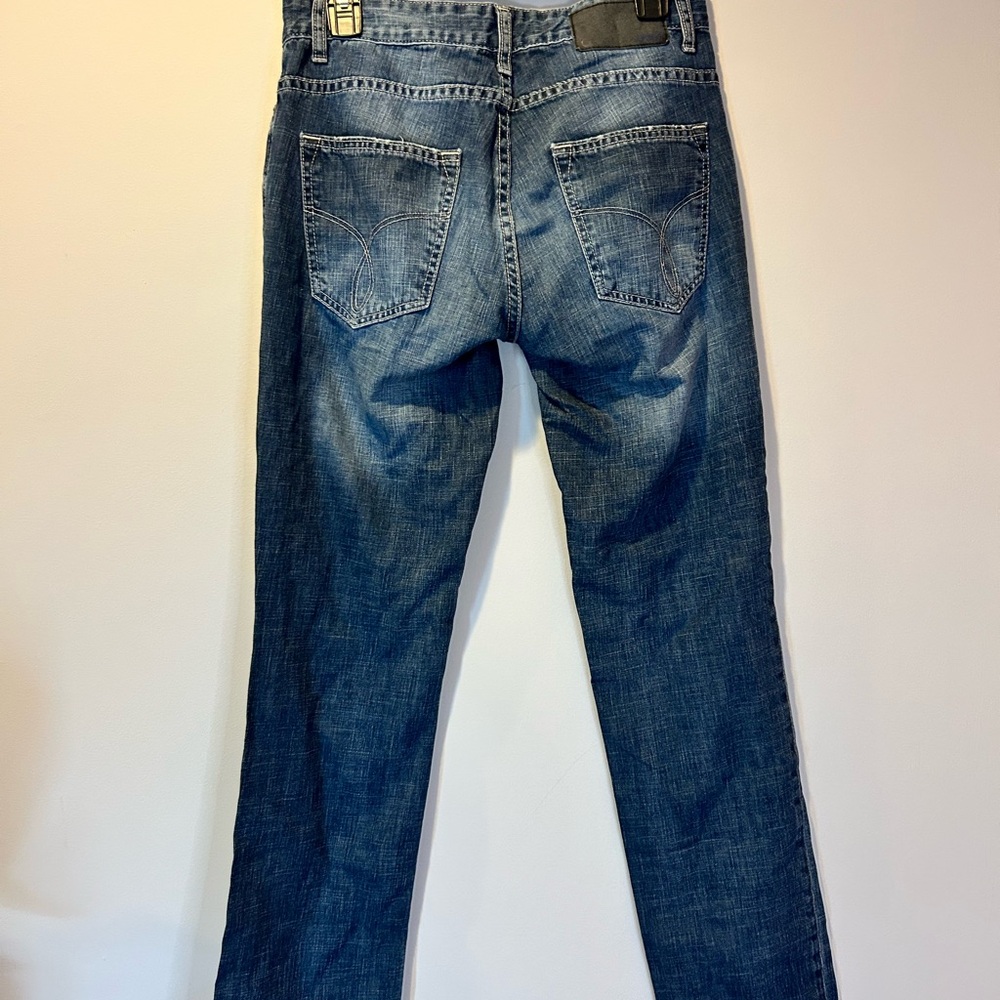 Calvin Klein Jeans Men 30x32 Blue Slim Straight‎ Whiskered Dark Wash Denim Pants - Picture 2 of 4
